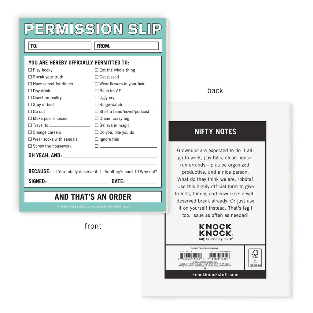 Knock Knock Permission Slip Nifty Note