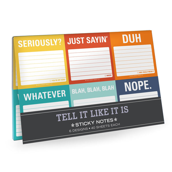 Knock Knock Tell It Like It Is Sticky Notes Set / Packet Adhesive Paper Notepad Set - Knock Knock Stuff SKU 12708