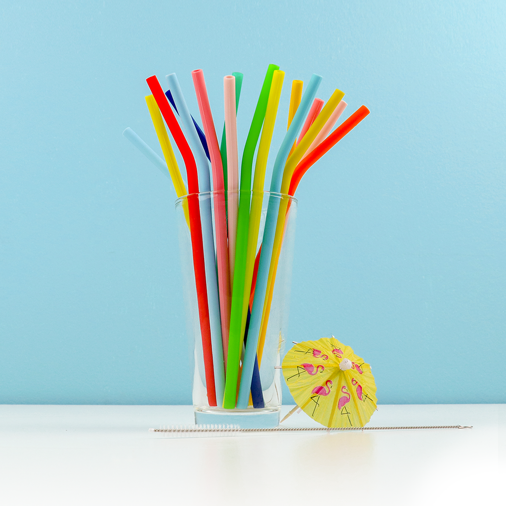 A Set Of 3 Reusable Silicone Straws That Can Be Opened And Cleaned