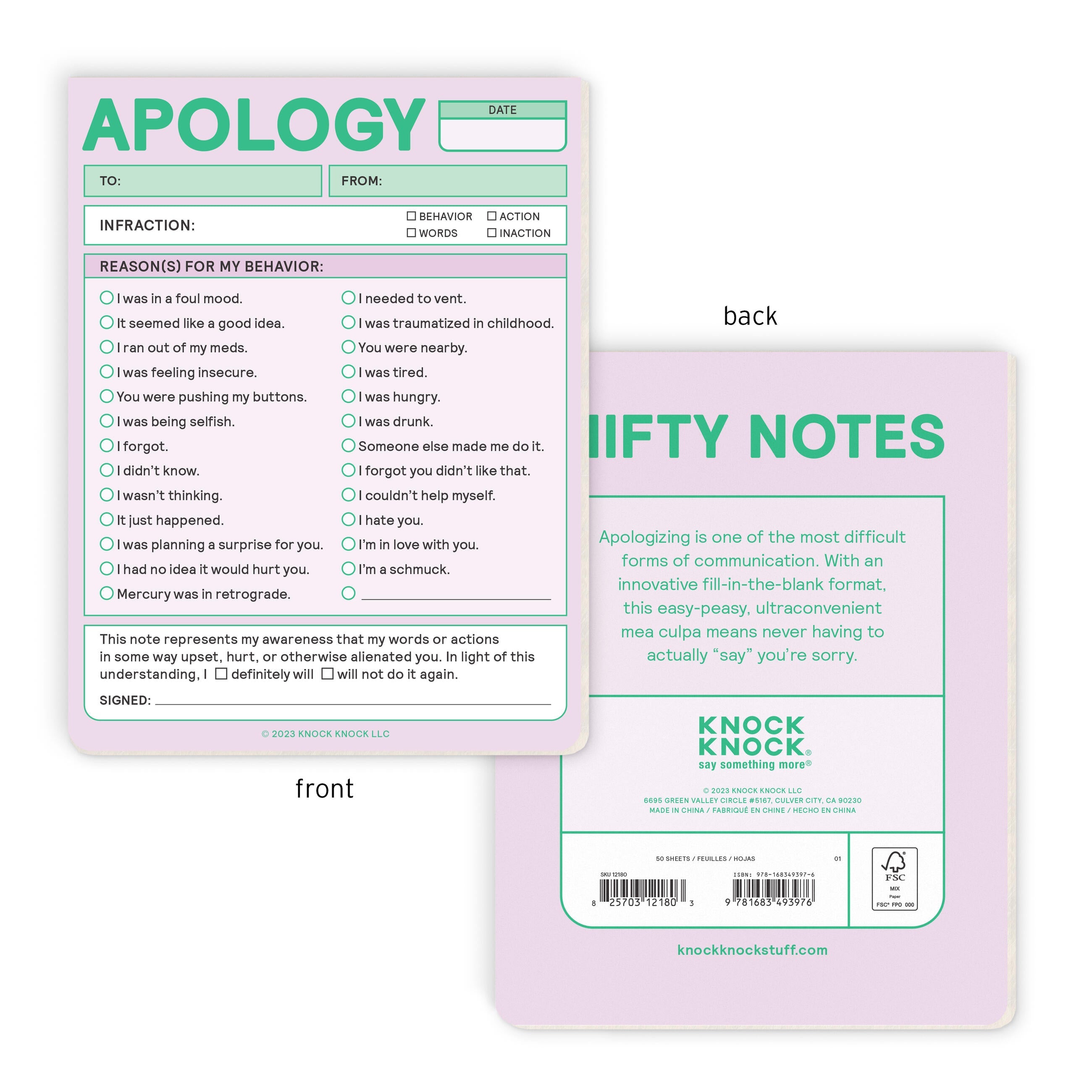 Knock Knock Apology Nifty Note Pad (Pastel Version) - Sorry Note Pad