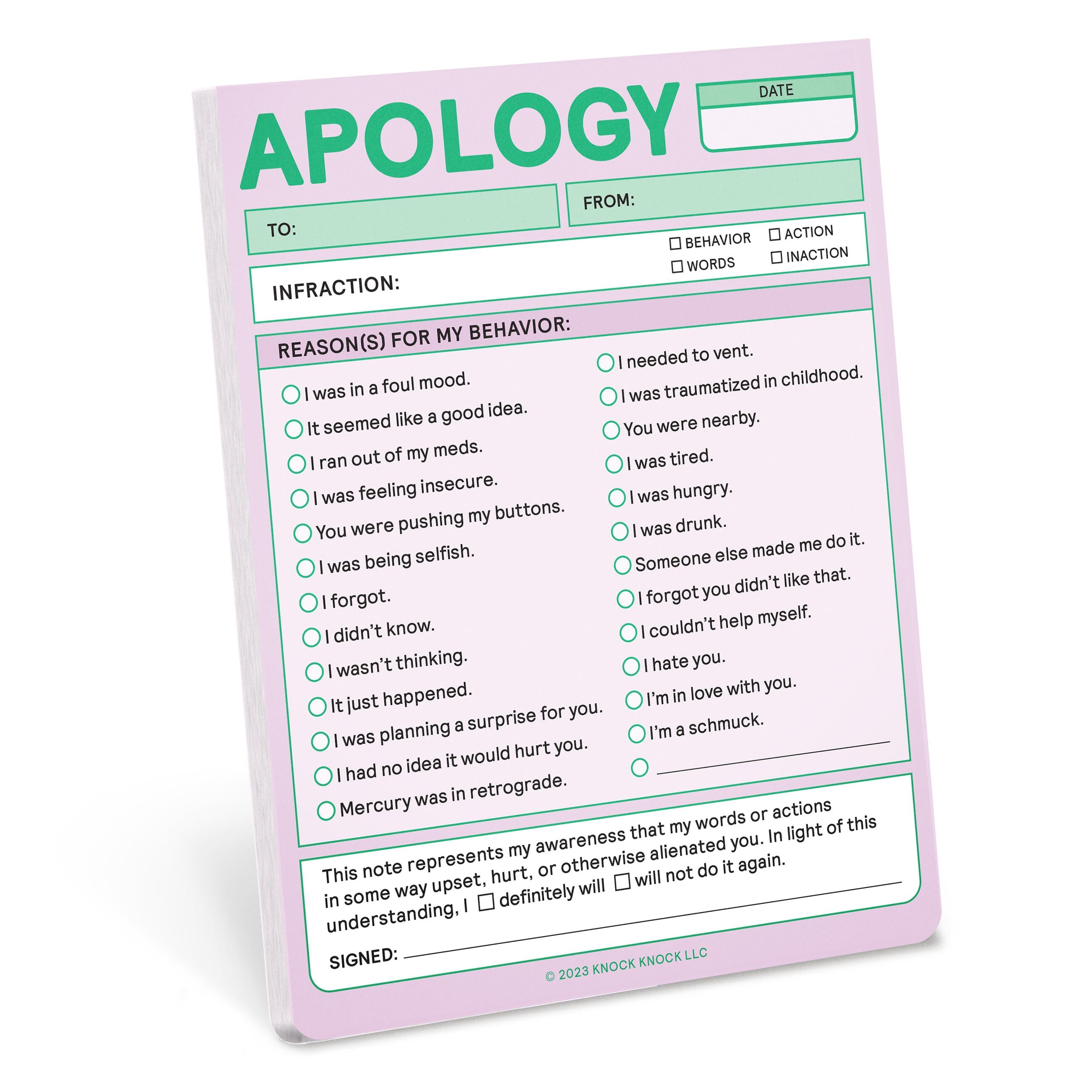 Notes App Apologies Knock Knock Apology Nifty Note Pad (Pastel Version) - Sorry Note Pad