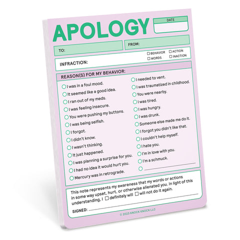 Knock Knock Apology Nifty Note Pad (Pastel Version) - Sorry Note Pad