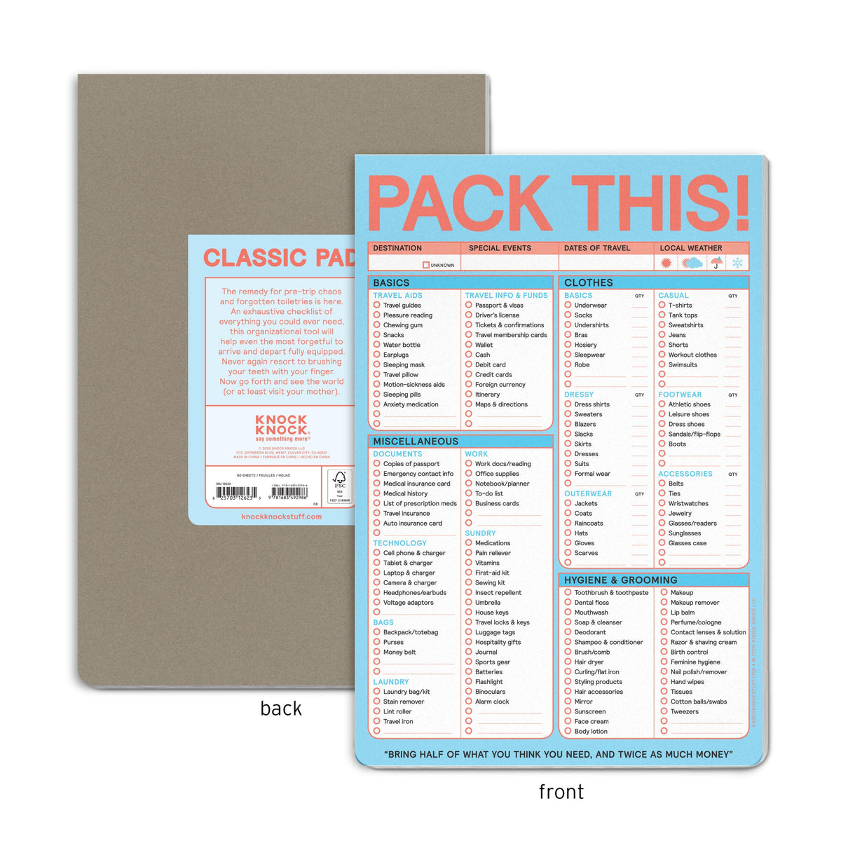 Knock Knock® Pack This! Checklist Pad (Pastel) Travel Packing List Pad