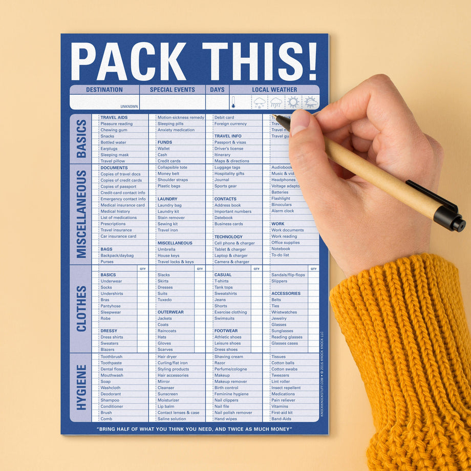 Knock Knock® Pack This! Checklist Notepad (Blue)