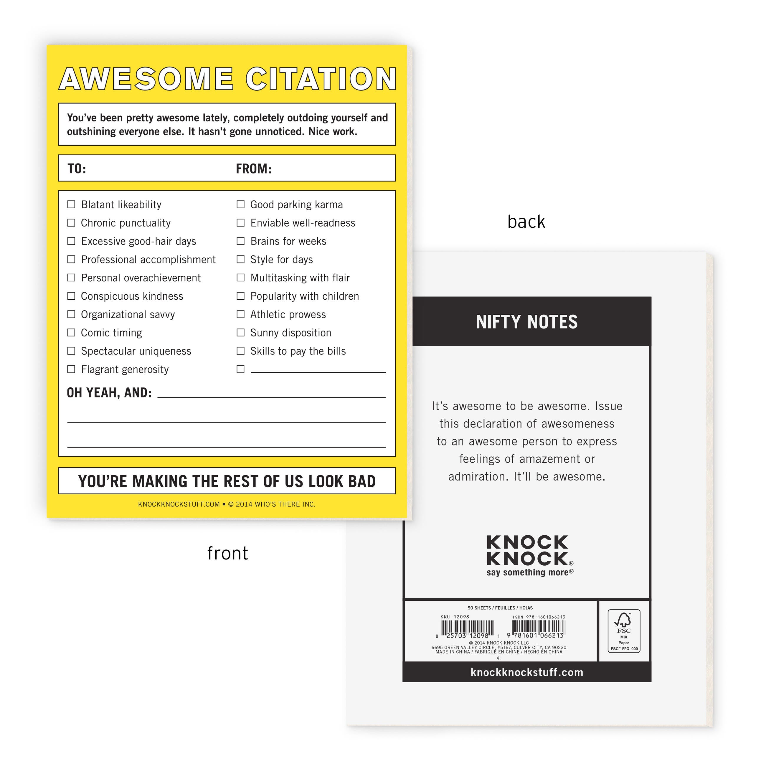 Citation Notepad Knock Knock Awesome Citation Note Pad (Yellow)