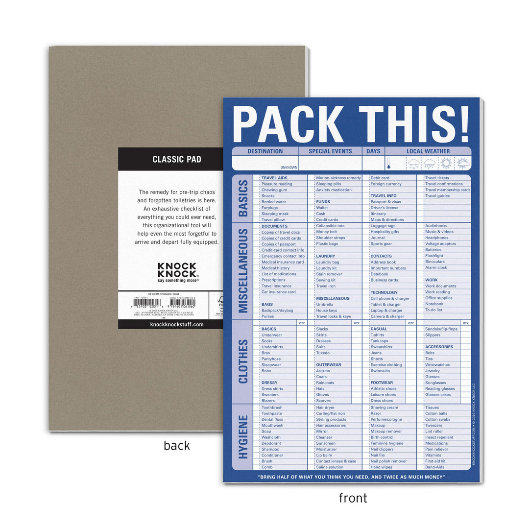 Knock Knock® Pack This! Checklist Notepad (Blue)