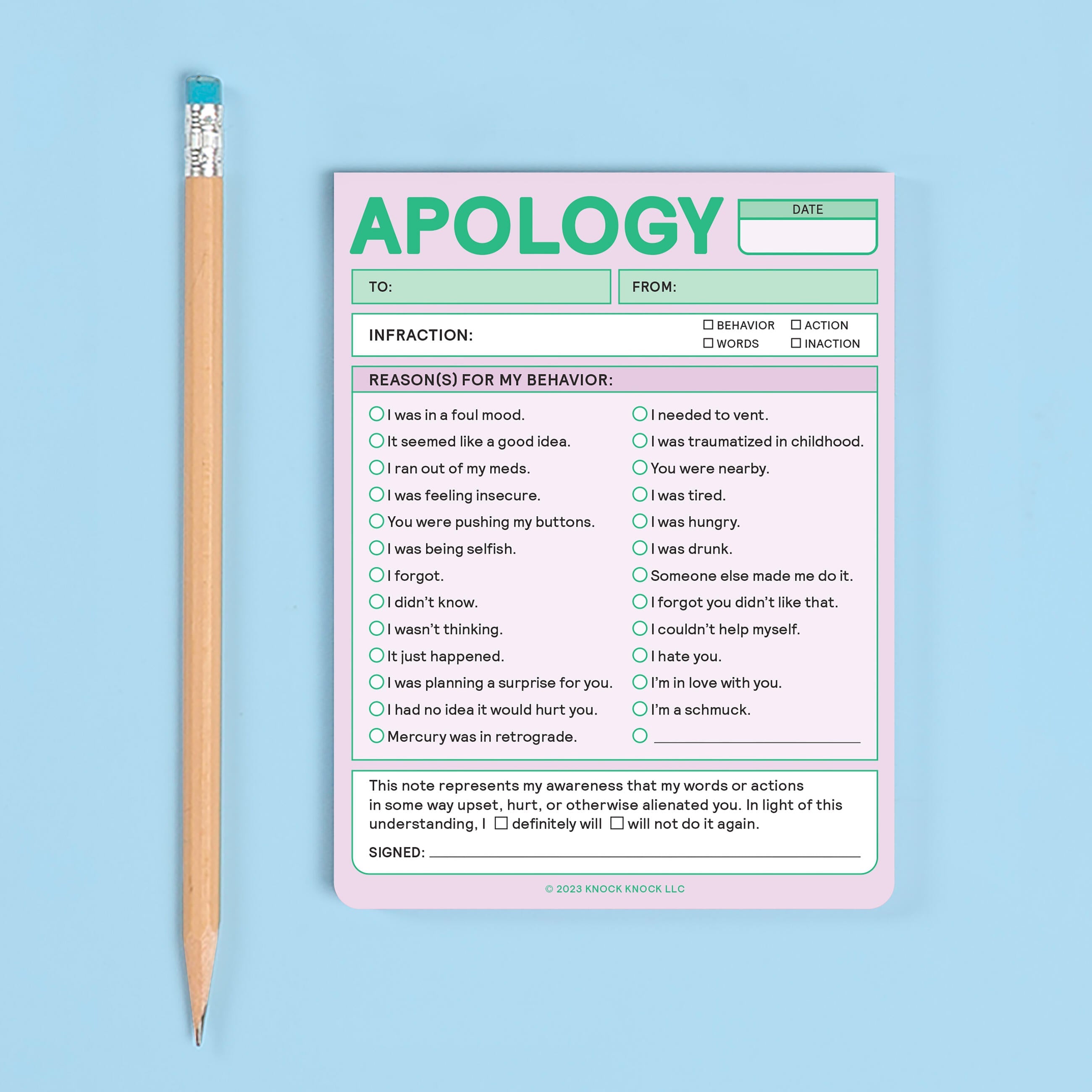 Knock Knock Apology Nifty Note Pad (Pastel Version) - Sorry Note Pad