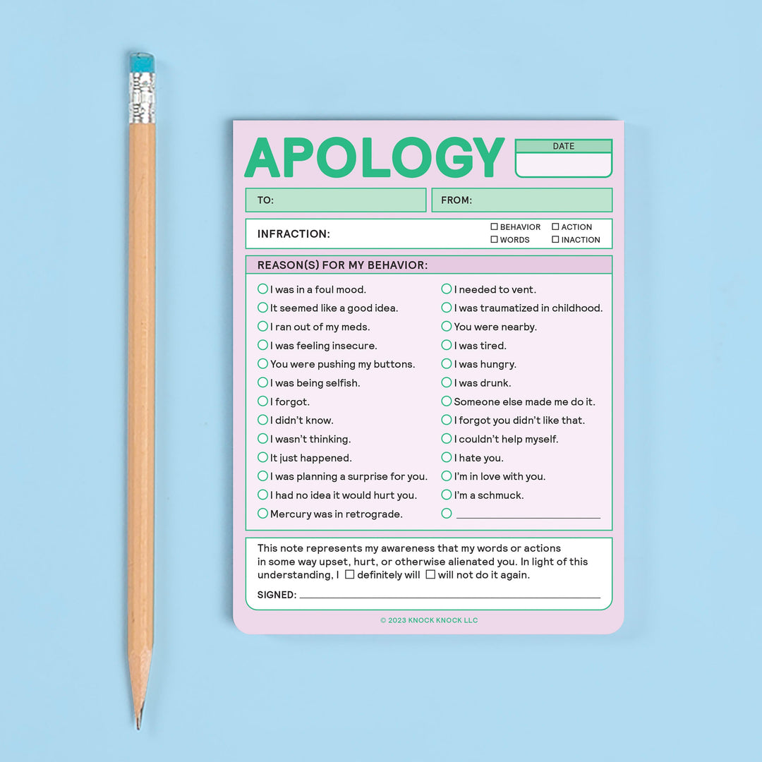 Knock Knock Apology Nifty Note Pad (Pastel Version) - Sorry Note Pad