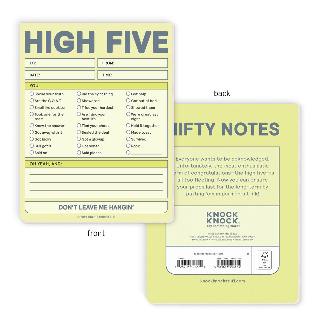High Five Nifty Note (Pastel Yellow) – Knock Knock