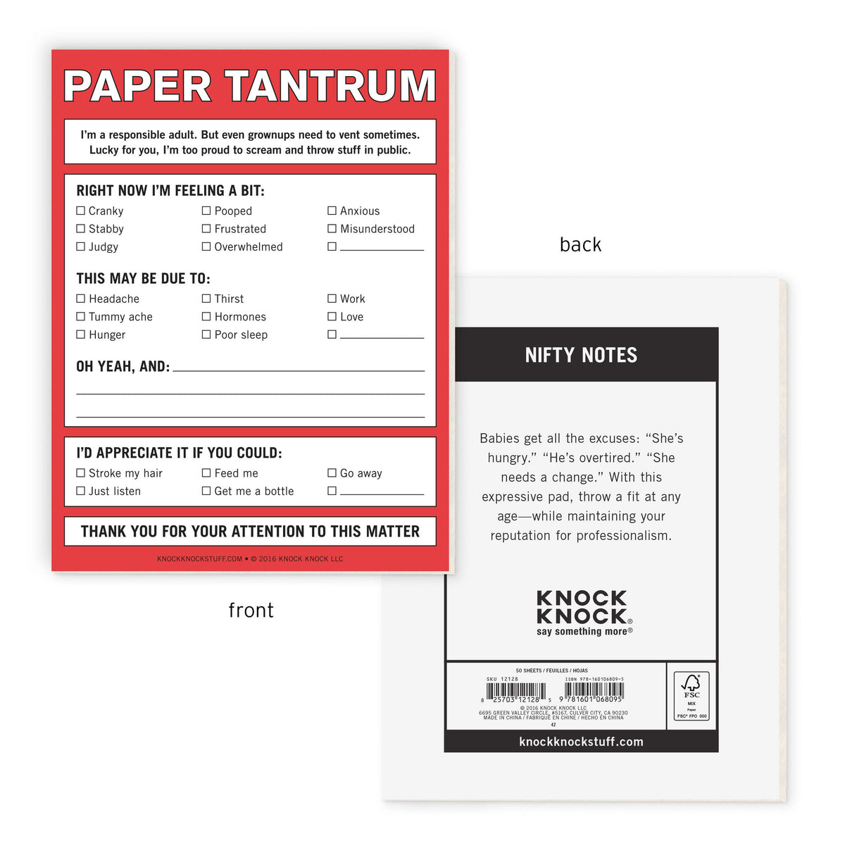 Knock Knock Paper Tantrum Notepad (Red)