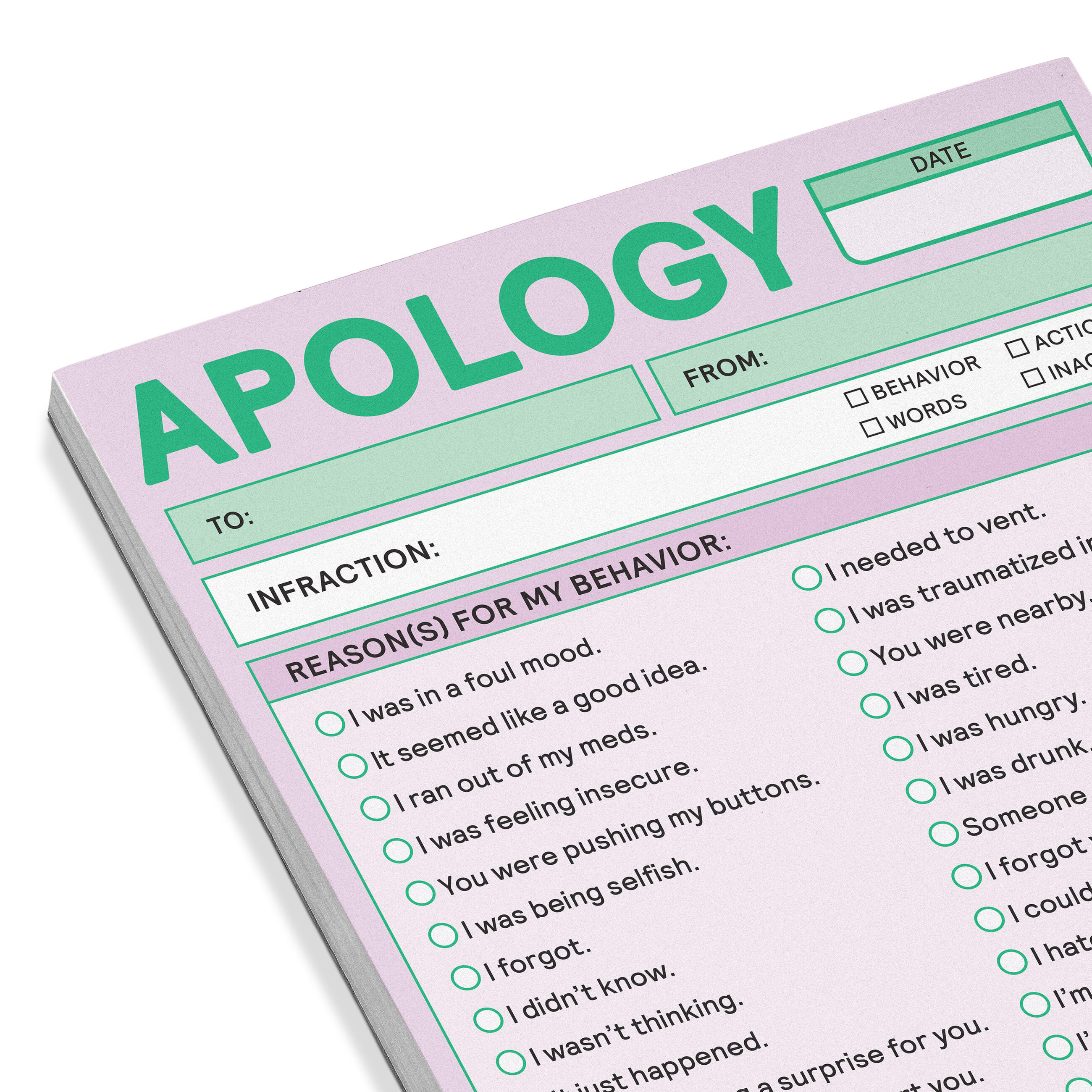 Knock Knock Apology Nifty Note Pad (Pastel Version) - Sorry Note Pad