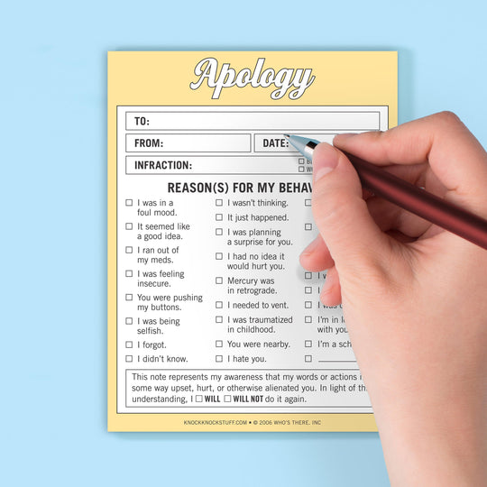 Knock Knock Apology Nifty Note Pad - Sorry Note Pad