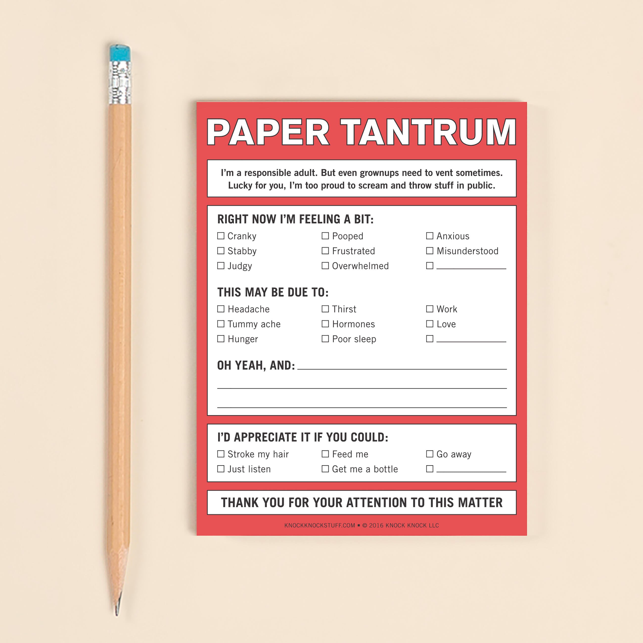 Knock Knock Paper Tantrum Notepad (Red)