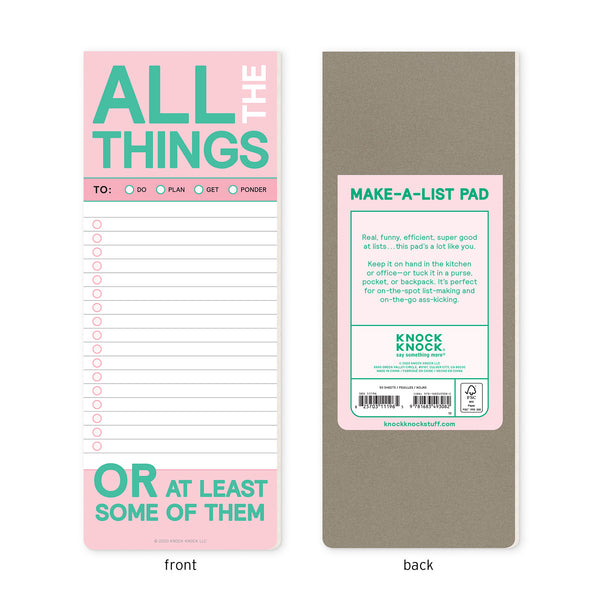 Knock Knock All The Things Make-a-List Pad - Shopping List Pad & To Do  Pads, 3.5 x 9-inches