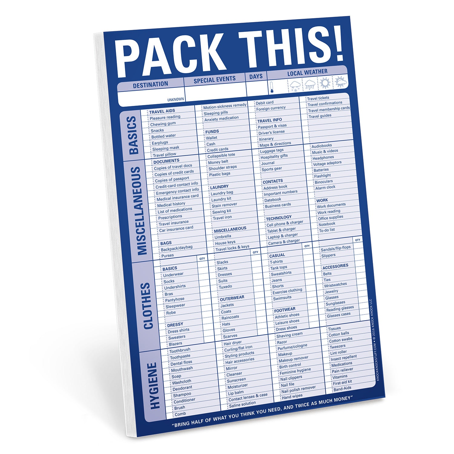 Knock Knock® Pack This! Checklist Notepad (Blue)
