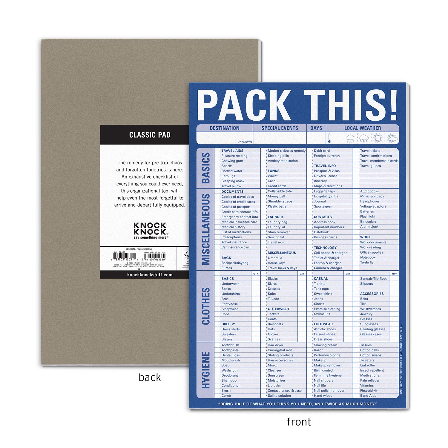 Knock Knock Pack This! Pad with Magnet (Blue) -  Knock Knock Stuff SKU 12031