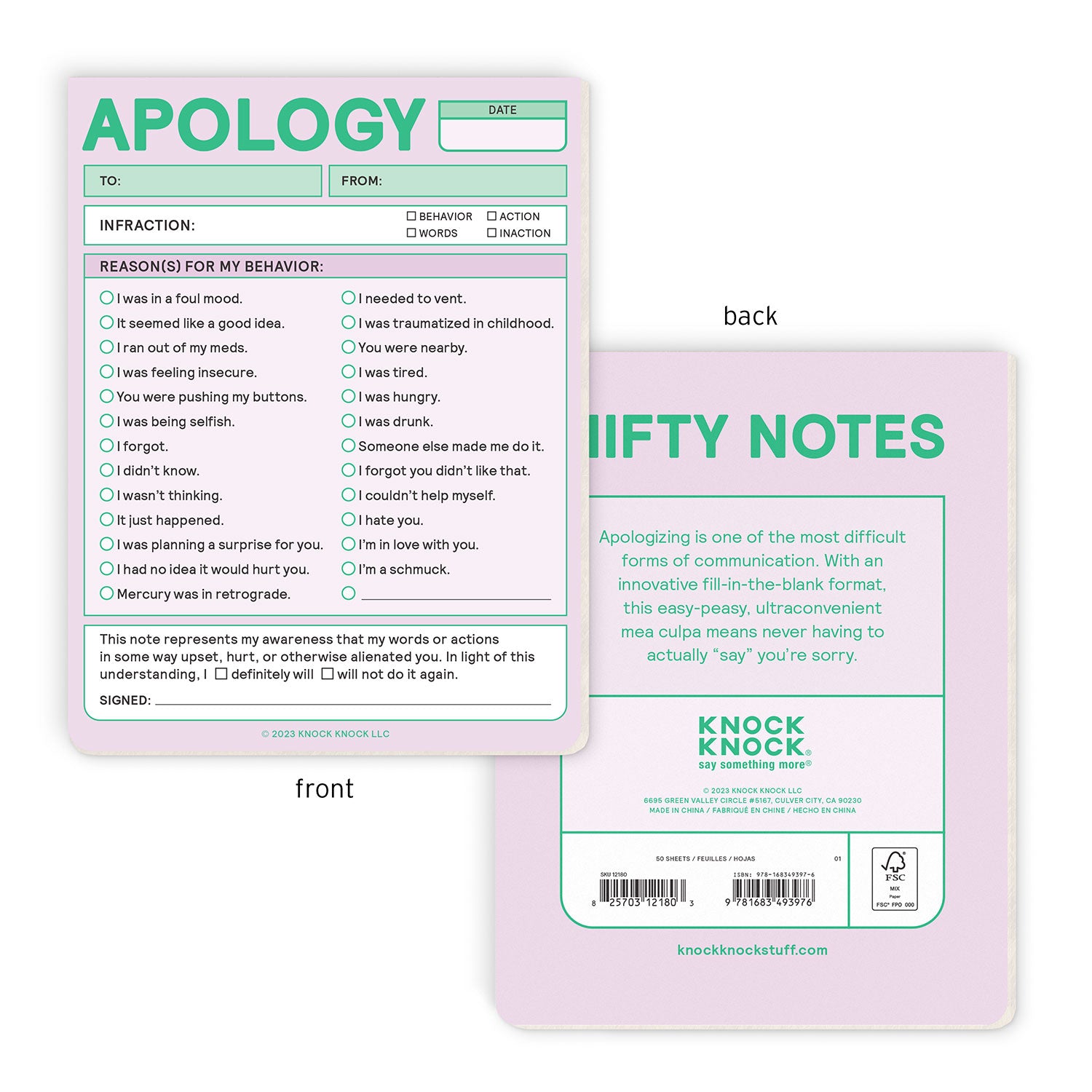 Apology Nifty Note Pad (Pastel Version)