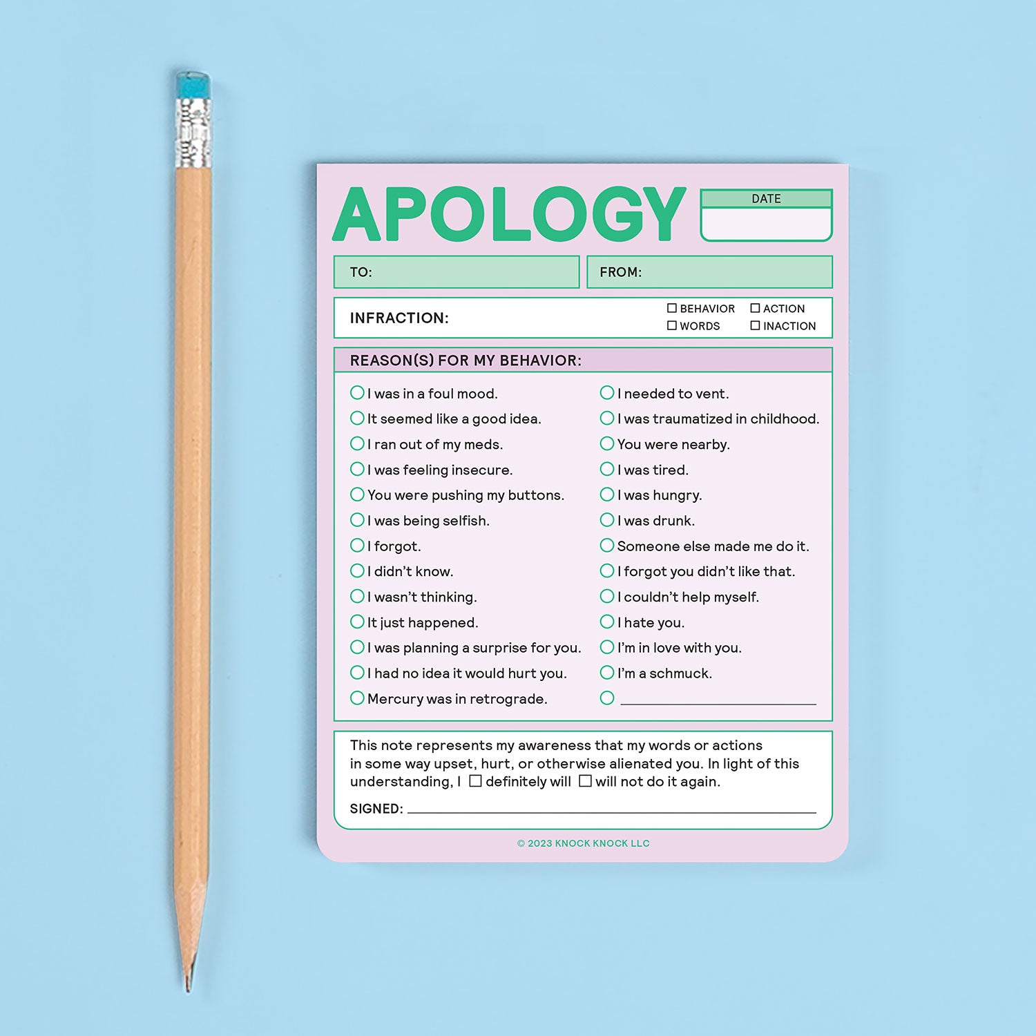 Apology Nifty Note Pad (Pastel Version)