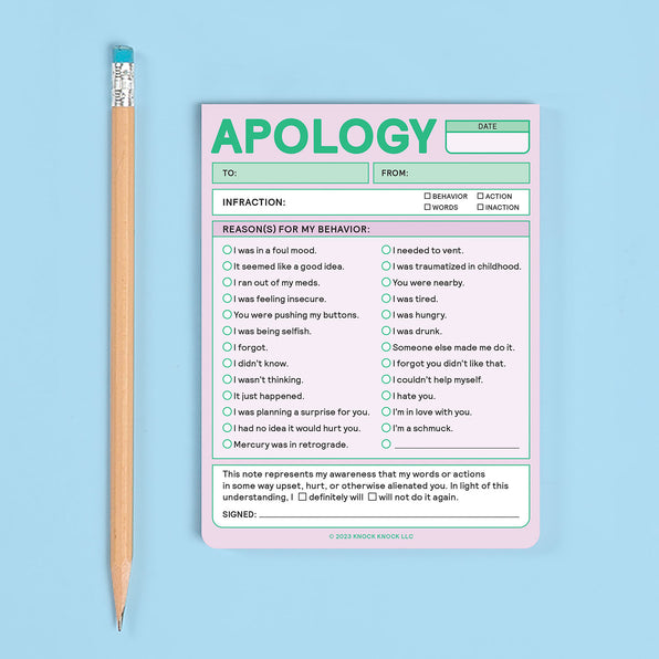 Apology Nifty Note Pad (Pastel Version)