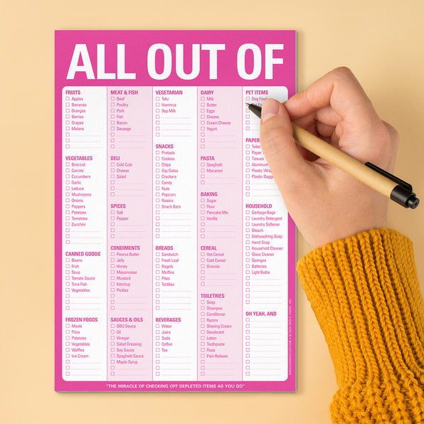 All Out Of® Pad with Magnet (Pink) by Knock Knock, SKU 12227