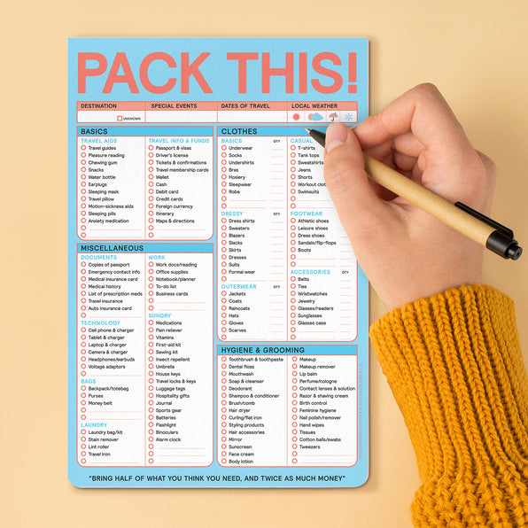 Knock Knock Pack This! Pad Packing List Notepad, 6 x 9-inches