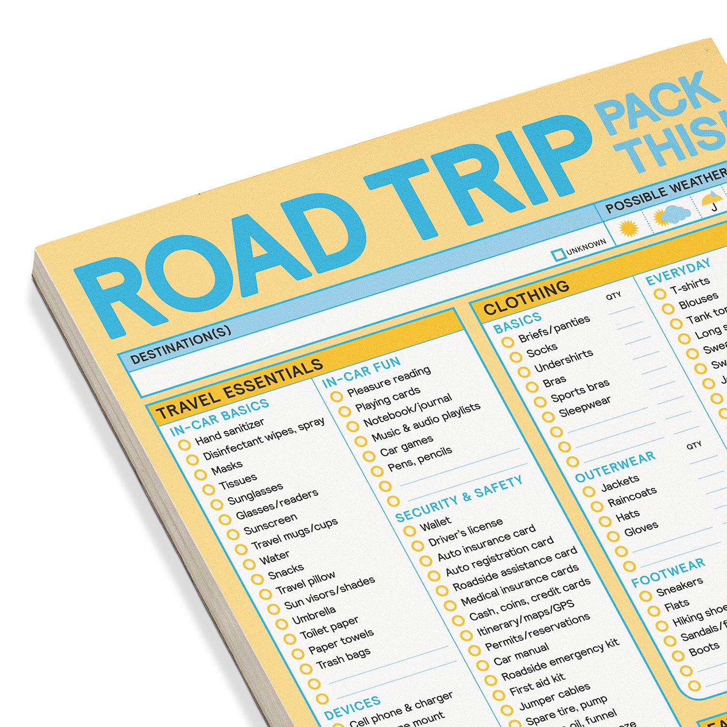 Road Trip Packing List Pad by Knock Knock, SKU: 12627