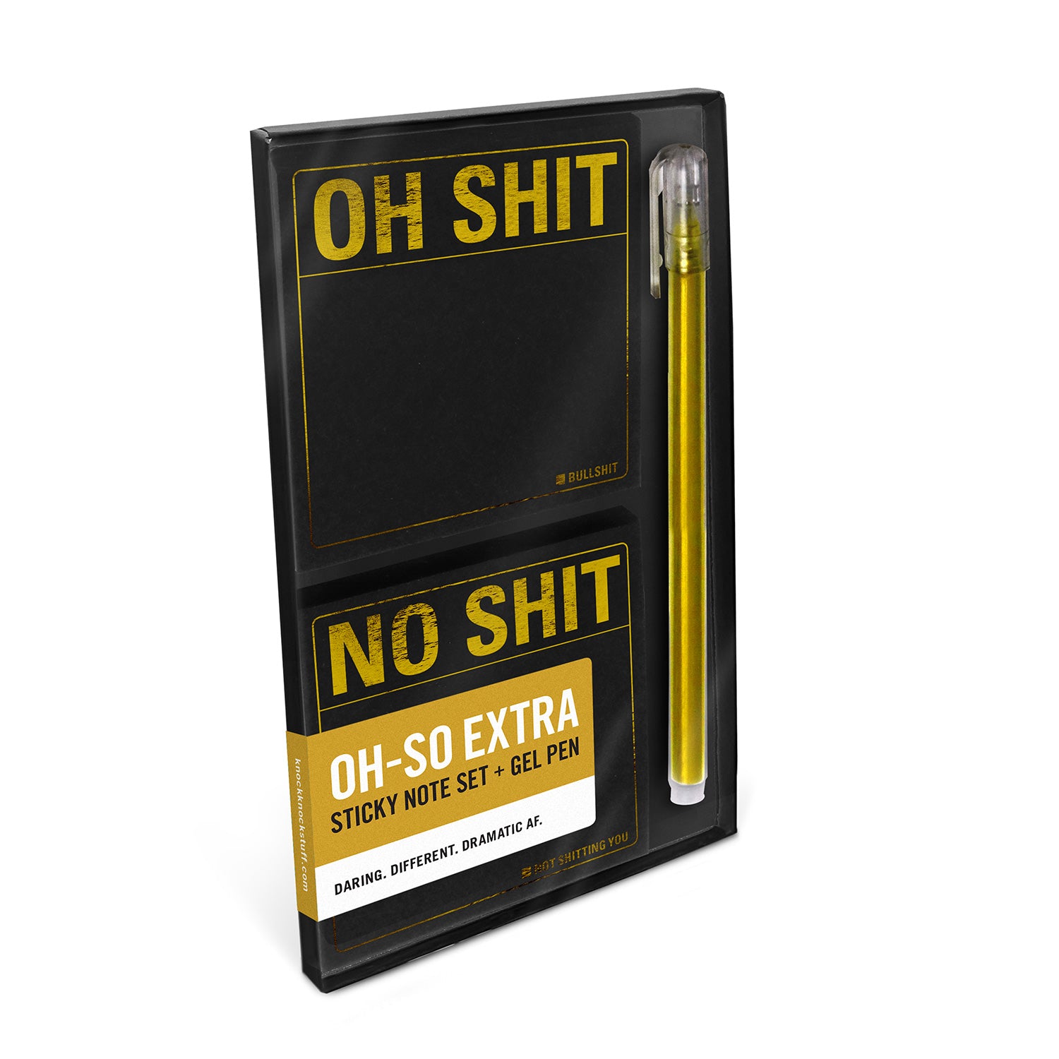 Knock Knock Oh Shit / No Shit Metallic Sticky Note Set + Gel Pen Paper notepad with pen - Knock Knock Stuff SKU 12740