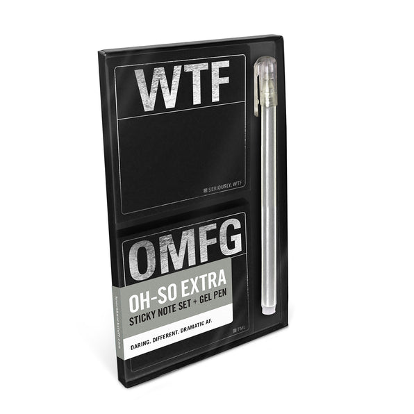 Knock Knock WTF / OMFG Metallic Sticky Note Set + Gel Pen Paper notepad with pen - Knock Knock Stuff SKU 12741