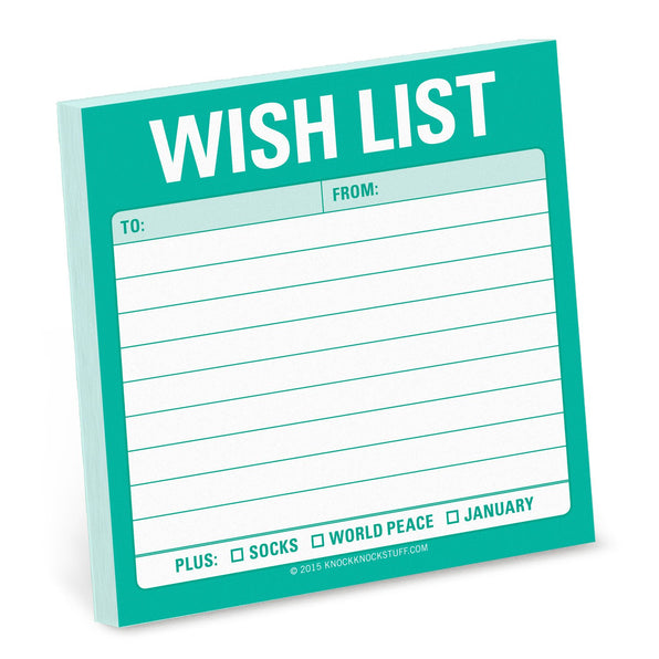 Knock Knock Wish List Sticky Notes Adhesive Paper Notepad - Knock Knock Stuff SKU 12474
