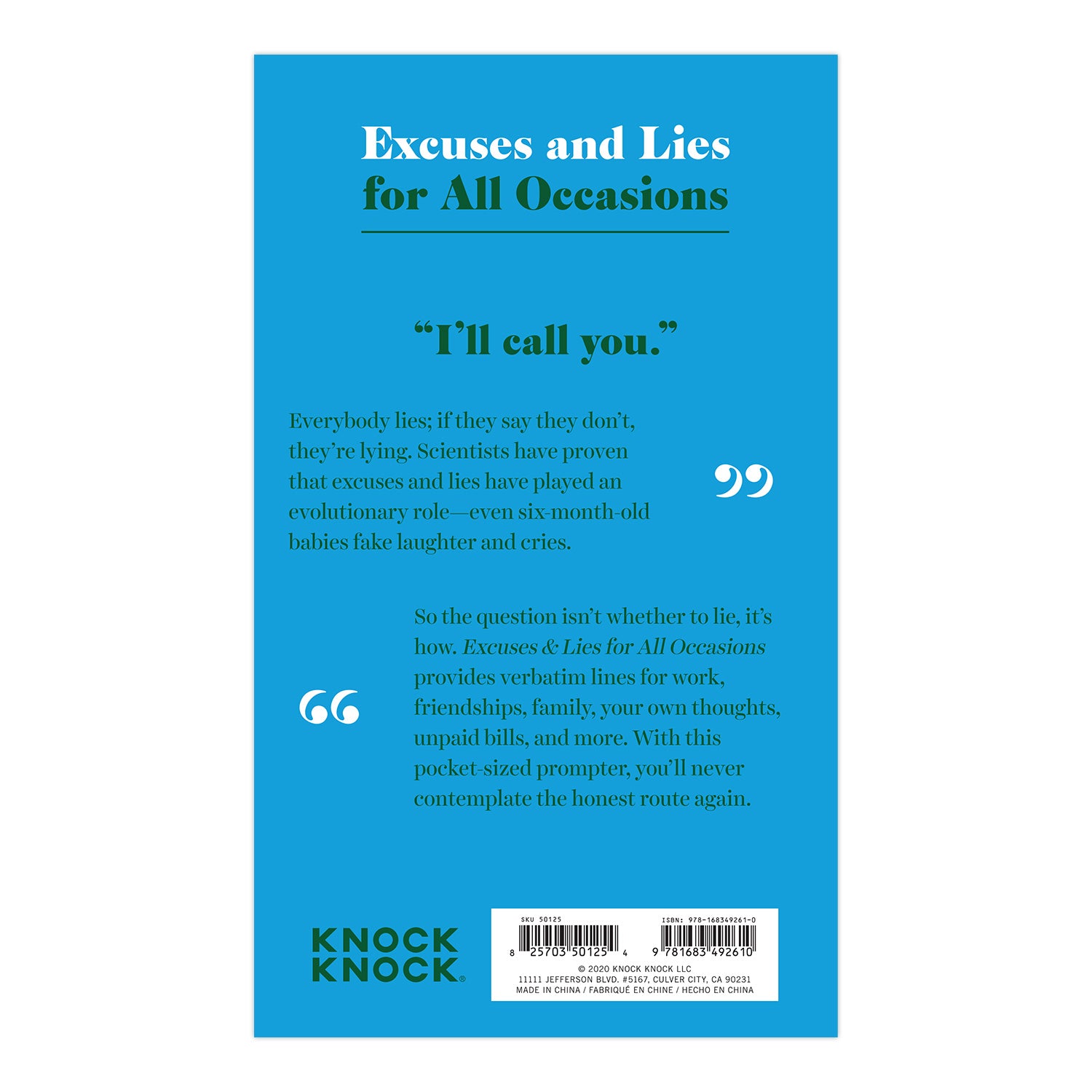 Knock Knock Excuses & Lies Lines for All Occasions: Paperback Edition - Knock Knock Stuff SKU 