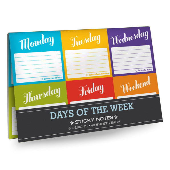Knock Knock Days of the Week Sticky Note Packet Adhesive Paper Notepad Set - Knock Knock Stuff SKU 12510