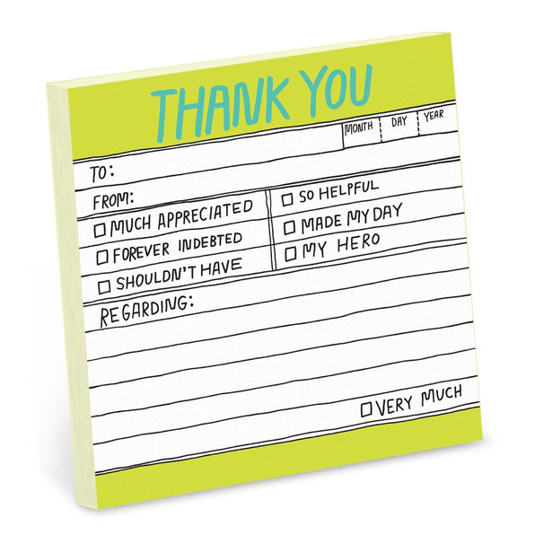 Knock Knock Hand-Lettered Thank You Sticky Notes Adhesive Paper Notepad - Knock Knock Stuff SKU 12450