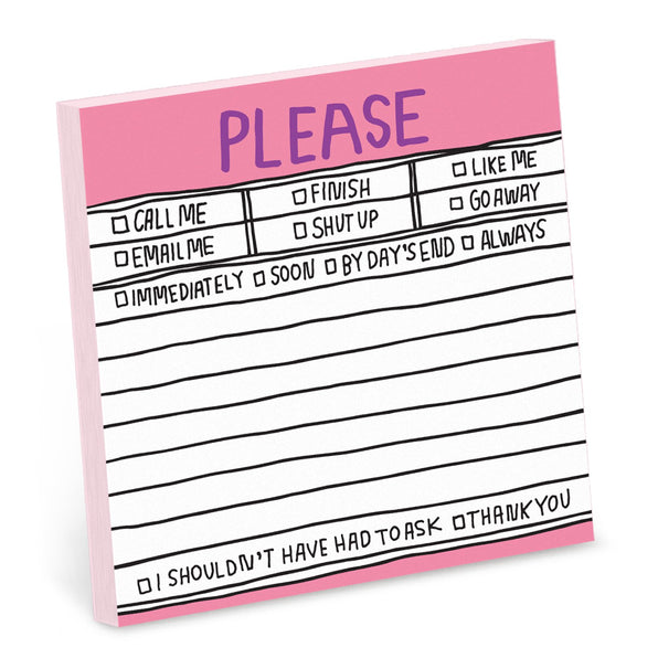 Knock Knock Hand-Lettered Please Sticky Notes Adhesive Paper Notepad - Knock Knock Stuff SKU 12439