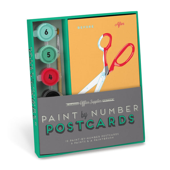 Knock Knock Office Supplies Paint-by-Number Postcards Kit Cardstock postcards, paint & paint brush in paper box - Knock Knock Stuff SKU 29021