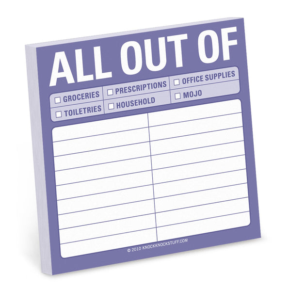 Knock Knock All Out Of® Sticky Adhesive Paper Notepad - Knock Knock Stuff SKU 12421
