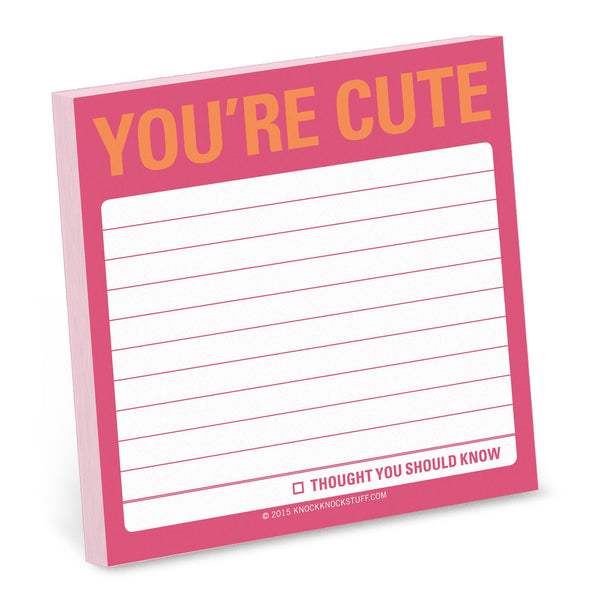Knock Knock You're Cute Sticky Notes Adhesive Paper Notepad - Knock Knock Stuff SKU 12466