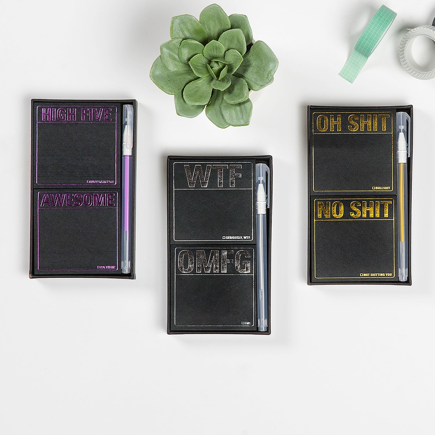 Knock Knock Oh Shit / No Shit Metallic Sticky Note Set + Gel Pen - Knock Knock Stuff SKU 