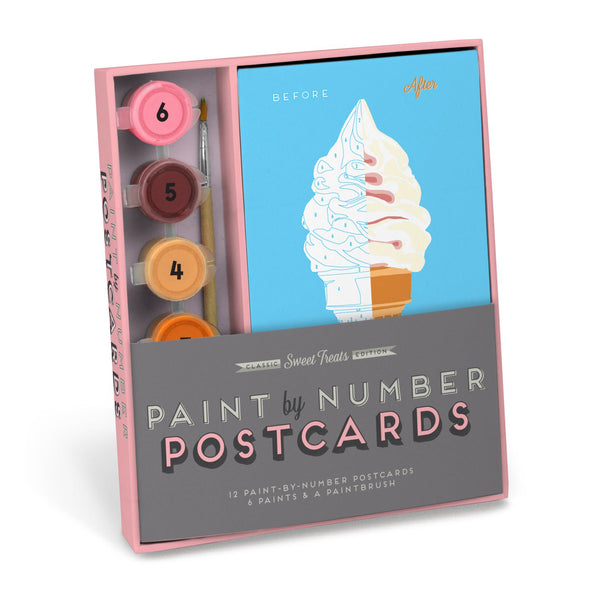 Knock Knock Sweet Treats Paint-by-Number Postcards Kit Cardstock postcards, paint & paint brush in paper box - Knock Knock Stuff SKU 29020