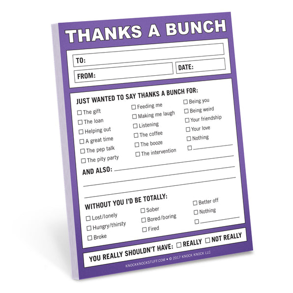 Knock Knock Thanks a Bunch Nifty Notes Paper Notepad - Knock Knock Stuff SKU 12136