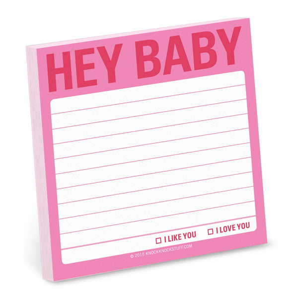 Knock Knock Hey Baby Sticky Notes Adhesive Paper Notepad - Knock Knock Stuff SKU 12467